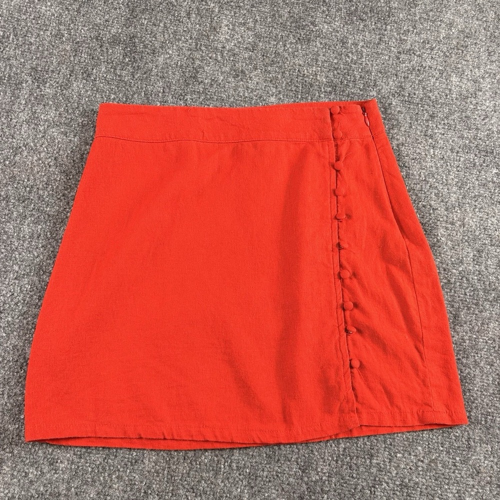 Forever 21 Skirt Women‎ S Red Orange Linen Blend Button Detail Y2K Boho Fairy